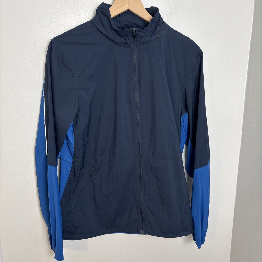 Lululemon Active Jacket Men's Medium Blue Reflective Packable Hood Lightweight